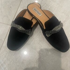 Bradley Mischka Black Crystal Embellished Mules